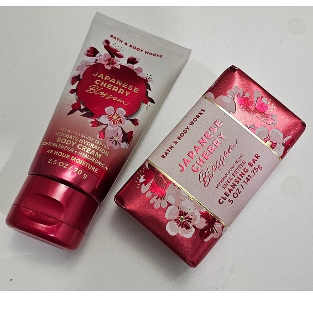 Bath and Body Works Cherry Blossom Soap Bar and body cream set of 2 New